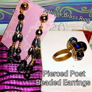 Lot of 2: Vintage AB Beaded Earrings & Ring
